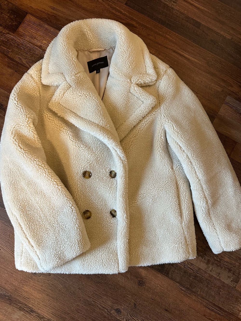 Banana Republic Cream Teddy Double-Breasted Jacket
